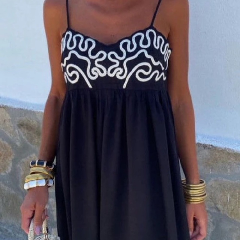 A New Day Cottagecore Boho Maxi Dress Black W/ White Embroidery Size M NWT